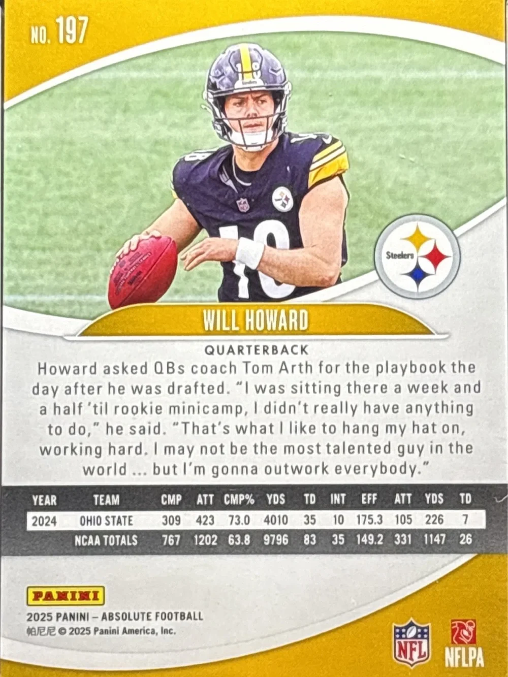Panini Will Howard Rookie Football Trading Card